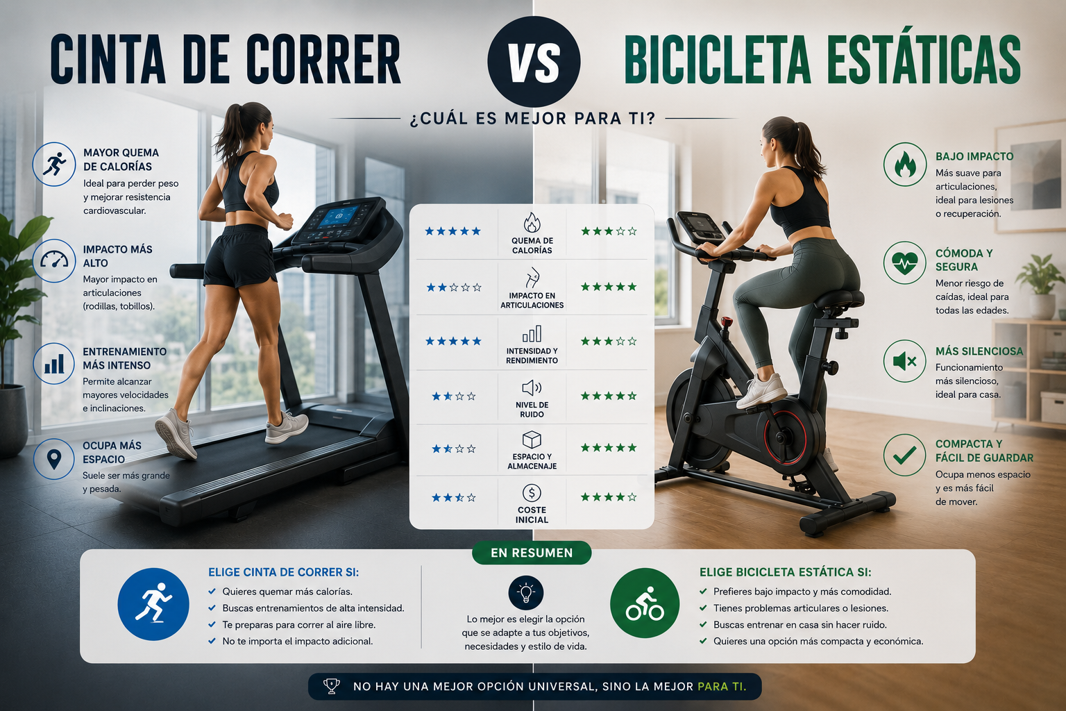 Comparativa entre bicicleta estática y cinta de correr para casa