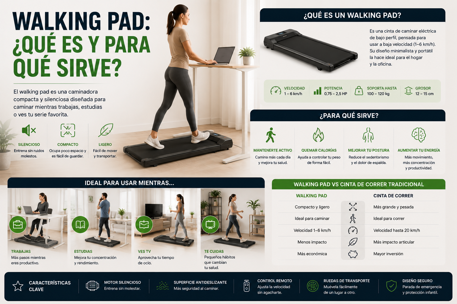 Walking pad bajo escritorio para caminar mientras trabajas