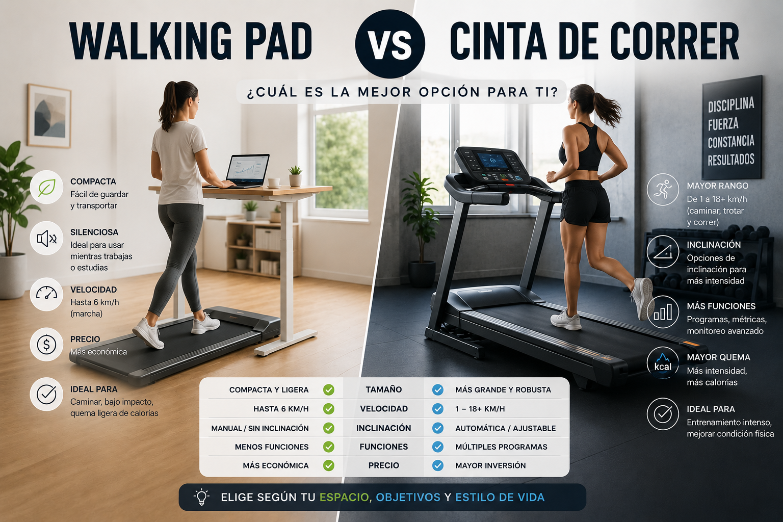 Comparativa walking pad y cinta de correr